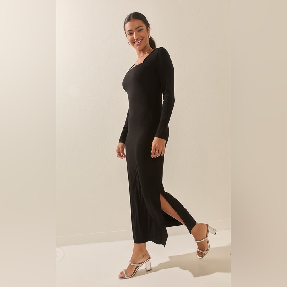 New Francesca’s Leslie Faux Shrug Knitted Black Maxi Dress